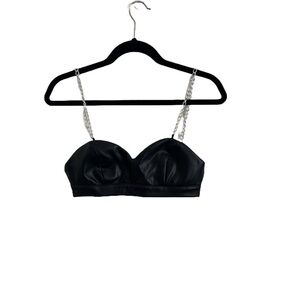 B-Sharp Collection faux leather festival bra with chain straps S